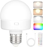 Yochoice Rechargeable Battery Operated Light Bulb with Remote Control,350LM Dimmable Detachable LED Bulb with 15 Colors Selectable & 3 Timer, Wireless Puck Light Bulb for Wall Sconce, Non-Hardwired