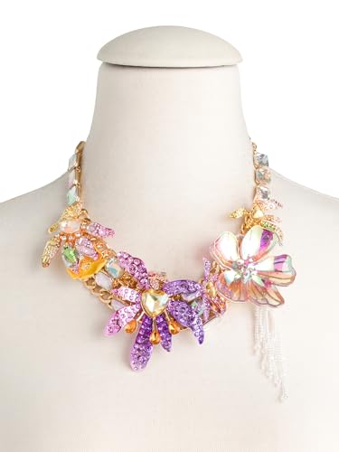 Betsey Johnson Crystal Floral Necklace, 16" +3", Purple & Gold