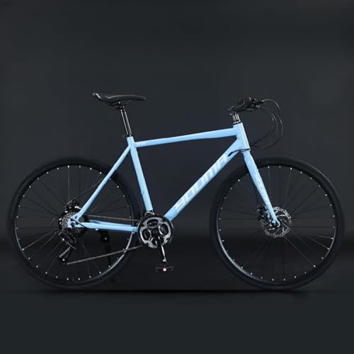 Dazzix新登場ロードバイク エアロロードバイク 700C×40C 高炭素鋼フレームMTB自転車 超軽量 自転車 21段変速 内部配線 ディスクブレーキ 街乗り 通勤 通学 適応身長165cm以上 (30枚刃ホイール/ストレートハンドル,ライトブルー)