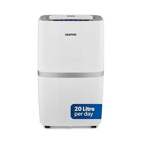 Geepas 20L/Day Dehumidifier – Portable Moisture Remover with Digital Display, 24H Timer, Continuous Drainage, Laundry Drying & Quiet Sleep Mode – Ideal for Damp, Condensation & Drying Clothes