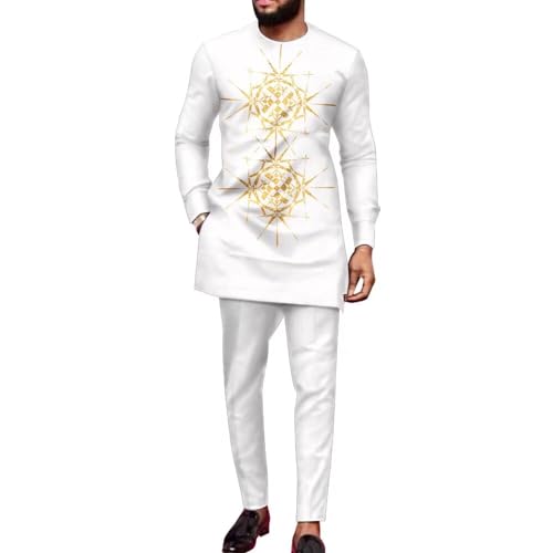 African Suits for Men Dashiki Outfits Print Formal Attire Traditional Nigerian Clothes Mens Cocktail Wear 2 Piece