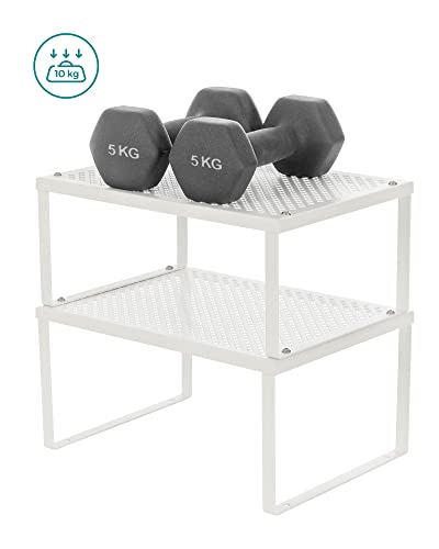 Miniatura 5 de Songmics Especiero, Estante Para Especias, Organizador Para Armarios, Para Mostradores, Elevador De Estantes, Apilable, Ampliable, Juego De 2 Estantes Metálicos Para Cocina, Blanco Kcs01wt