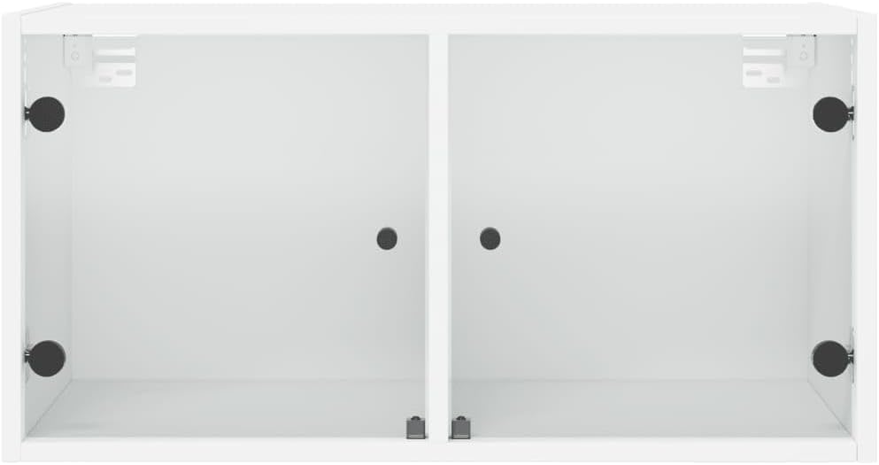 Wall Mounted Cabinet with Glass Doors, White Engineered Wood Furniture, 2 Compartment Storage for Kitchen or Living Room
