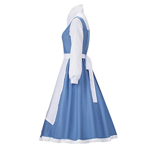 LIKUNGOU Princesse Déguisement pour Femmes Belle Costume Bleue Tenue de Chambre Servante avec Nœud Halloween Cosplay Costume Accessoires (L)