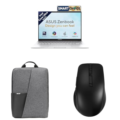 Image of ASUS Zenbook 14 (2026), Smartchoice, Intel Core Ultra 9 285H,32GB RAM,1TB SSD,OLED Touch,14 inch,Win11,Office 2024,Foggy Silver,UX3405CA-QL1113WS + Laptop Bag and Mouse