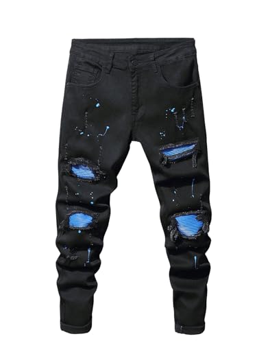 Floerns Men's Distressed Ripped Frayed Denim Pants Streetwear Skinny Jeans