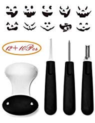Professional Pumpkin Carving Tool Kit-Includes 4 Carving Tools And 10 Carving Stencils, Heavy Duty Stainless Steel Tool Set, Used As a Carving Knife For Pumpkin Halloween Decoration