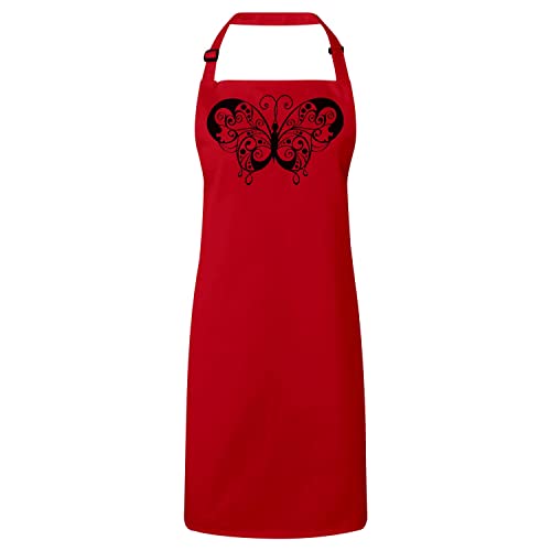 Tablier cuisine premium rouge motif papillon stylisé noir cadeau nature
