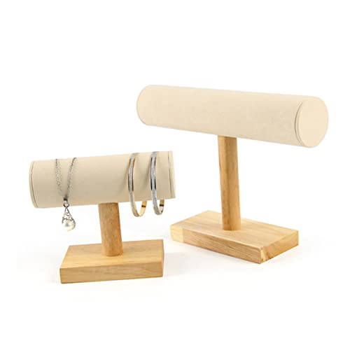 FOMIYES Soporte Para Pulseras y Tubulares De Madera Maciza Beige Grande Estante Exhibición Joyas Multifunción Para Hogar y Tienda