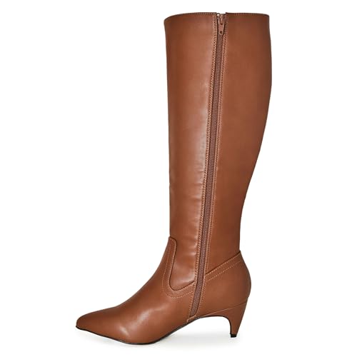 Wild Diva Women's Fashion Kitten Heel Pointed Toe Knee High Boots4