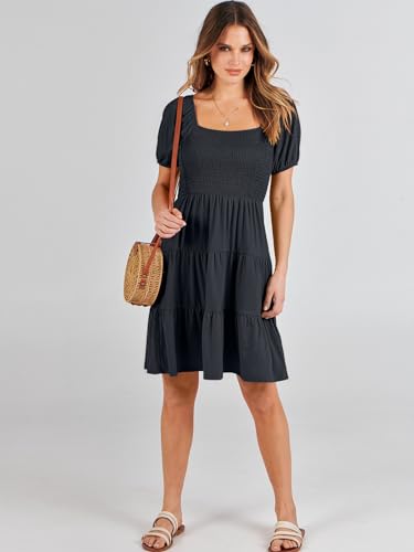 Image of ANRABESS Womens 2026 Summer Casual Dress Square Neck Puff Sleeve Boho Beach Vacation Short Dress