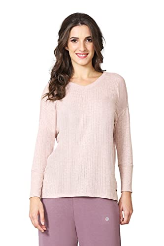 Image of Van Heusen Women Lounge Relaxed Fit T-Shirt - Ecoliva Viscose-Polyester - V-Neck, Full Sleeve, Sustainably Enhanced, Ultra Soft