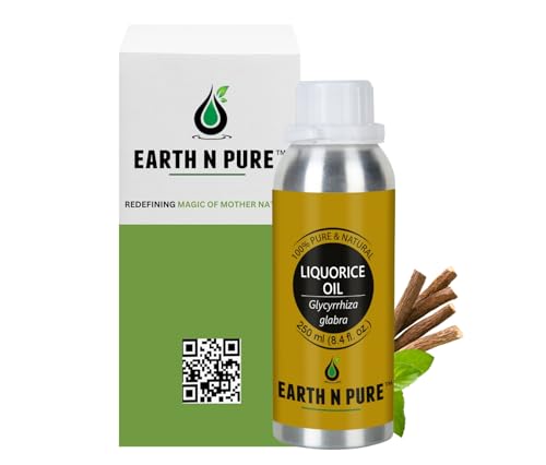 Image of Earth N Pure Liquorice Oil (Mulethi) 100% Pure & Natural for Skin Brightening & Dark Spots - for Face, Hair Care & Aromatherapy - Cold Pressed- 250ml
