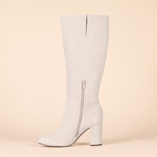 Amazon Essentials Damen Stiefel mit hohem Absatz, Graues Wildlederimitat, 39 EU Weit