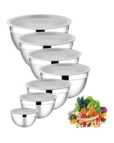 Opiniones y reviews de Cuenco para masas para comprar online. 47 Juego de 7 Cuencos de Mezcla, Bowls de Cocina de Acero Inoxidable con Tapas Herméticas, Ideal para Hornear, Mezclar, Ensalada, Servir y Preparar, Tamaño de 4.5, 3.6, 2.7, 2.1,...