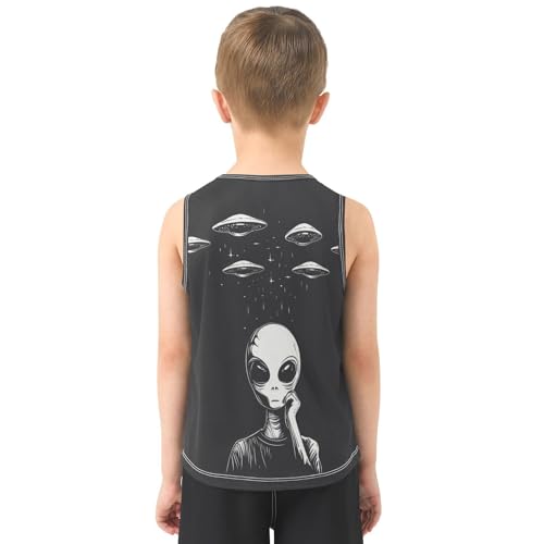 Boys Tank Top Shirts UFO Spaceship and Alien Sleeveless T-Shirts Crew Neck for Kids Clothing Children3