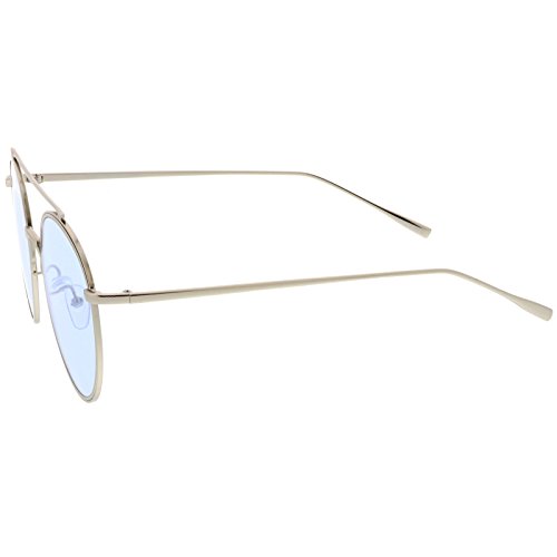 zeroUV - Modern Metal Round Aviator Sunglasses With Crossbar Slim Arms And Colored Flat Lens 54mm3