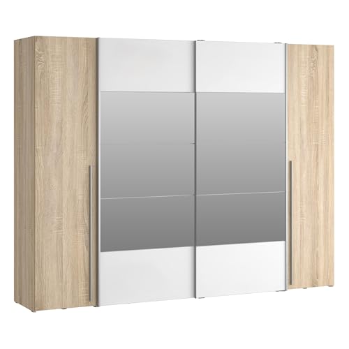 Forte NARAGO Kleiderschrank 270, moderner Dreh-/Schwebetürenschrank, 4-türig, Einlegeböden, Kleiderstangen, Holzwerkstoff, Sonoma Eiche...