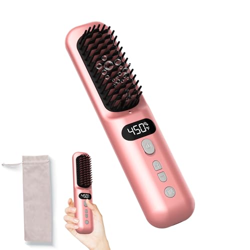 Cordless Hair Straightener Brush 10000mAh: Electric Hot Comb for Black Women Hair - Portable Negative Ion Straightening Brush for Travel -  AKALULI, HB194