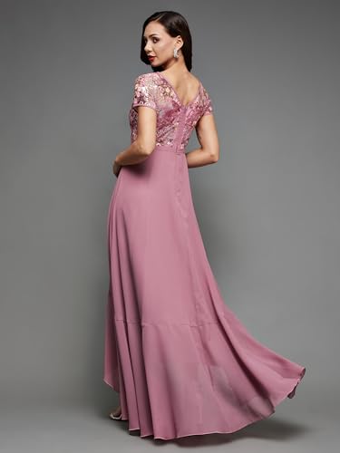 Image of Miss Chase Women's Round Neck Sleeve Embellished Fit Flare Maxi Dress