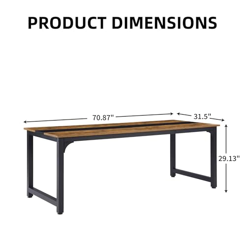 SANODESK Large Home Office Computer Desk, Modern Simple Wooden 70.9 Inch Gaming Desk, Study, Large Legroom, Metal Frame, Rustic/Black