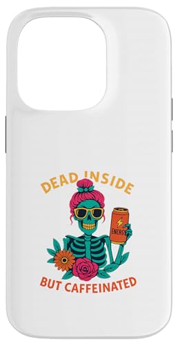 Dead Inside But Caffeinated Skeleton コーヒー エナジードリンク スマホケース iPhone 14 Pro 用