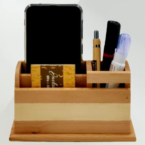 Image of WOOD HOUSE Wooden Pen Stand with Card Holder /Study Table, Pen Holder for Office Table Stylish for Office & Student Desk (Stand With Calender)
