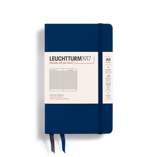 LEUCHTTURM1917 342919 Notizbuch Pocket (A6) Hardcover 187 Nummerierte Seiten Marine Kariert