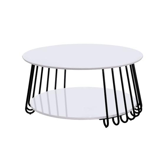 Image of Al Hama end Tables for the Living Room with a Metal-Framed Sofa Table and Modern Side Tables with Two Tiers in a Tea Marble Pattern-Black