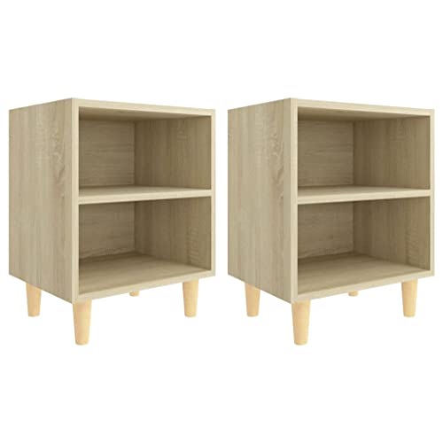 vidaXL 2X Tables de Chevet avec Pieds en Bois Tables de Nuit Armoires de Chevet Armoires de Lit Chambre à Coucher Intérieur Chêne Sonoma 40x30x50 cm