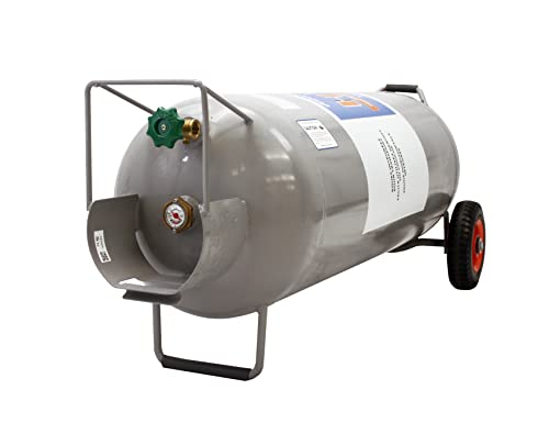 Flame King 100LB Empty Propane Tank with Wheels, Horizontal & Vertical LP Cylinder with Built-in Gauge for Fire Tables, Fire Pits, Patio Heaters, Barbeques, Lunch Trucks, Weed Torches & Truck Campers