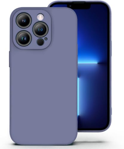 Image of DIZORO Square Microfiber Candy Case Compatible for iPhone 13 Pro Max Shockproof Slim Back Cover Liquid Silicone Case - Lavender Grey