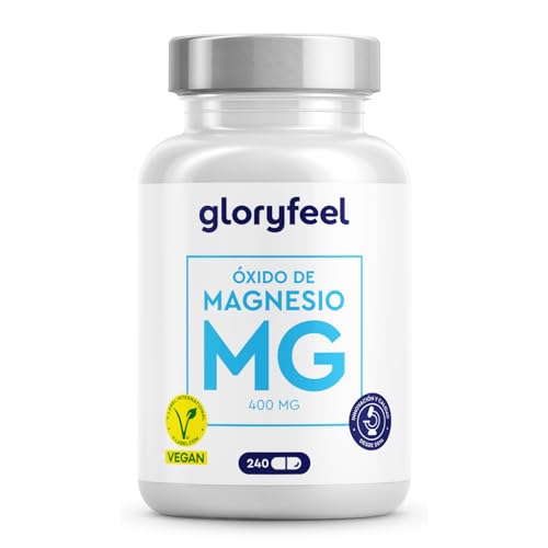 Magnesio 400mg - 240 Cápsulas de Magnesio ELEMENTAL (puro) - Para músculos, huesos, menos cansancio y fatiga* - Óxido de Magnesio de alta dosificación - Probado en laboratorio, Sin aditivos