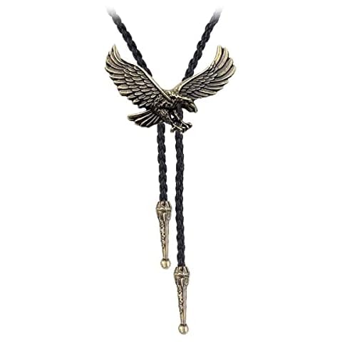 BRBAM Western Style 3D Design Animal Pendant Bolo Tie Neclace Stylish Retro Cowboy Gift (Eagle 2 - Gold) Cover