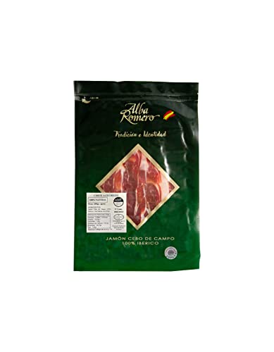 Jamón 100% Ibérico de Cebo de Campo loncheado y envasado al vacío | Lote de 10 sobres (100gr/ud) | Cortado a mano | ALBA ROMERO Cover