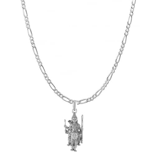 Pendentif Dieu Kartikeya argent sterling chaine Figaro medaillon spirituel pour le bien-etre