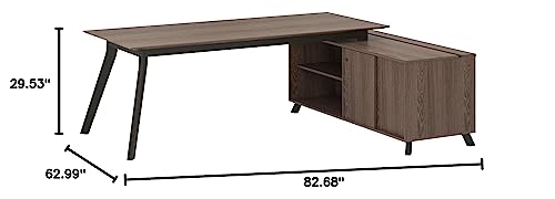 Image of Ameriwood Home 9291196COM AX1 L-Shape Desk, Medium Brown