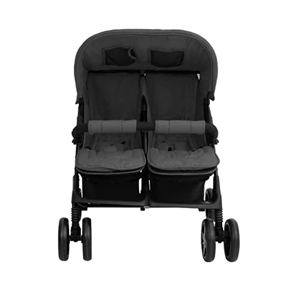 vidaXL Geschwisterwagen Klappbares Design Zwillingswagen Kinderwagen Baby Kinder Buggy Zwillingsbuggy Kinderbuggy Reisebuggy Dunkelgrau Stahl