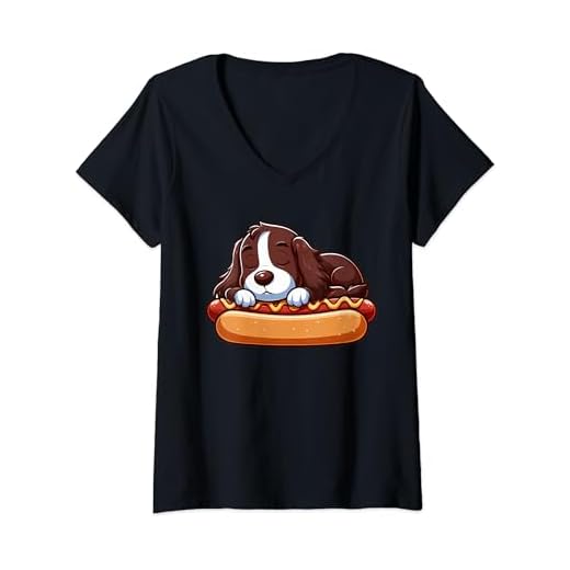Womens English Springer Spaniel Hot Dog Dog Funny Food V-Neck T-Shirt