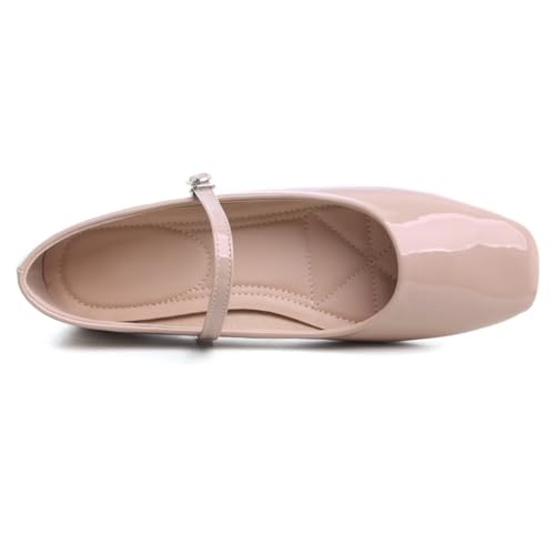 Image of TN TANGNEST Leather Flats for Women Retro Mary Jane Flats | Comfortable Square Toe Slip On Flats with Buckle Strap, Soft Work Flats Office Shoes