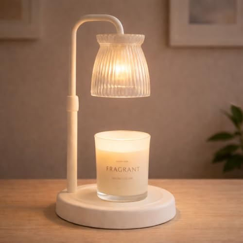 Shering White Candle Warmer Lamp with Timer & Dimmable - Metal Base & Glass Shade Adjustable Height Wax Melter for Jar Candles Mothers Day for Women