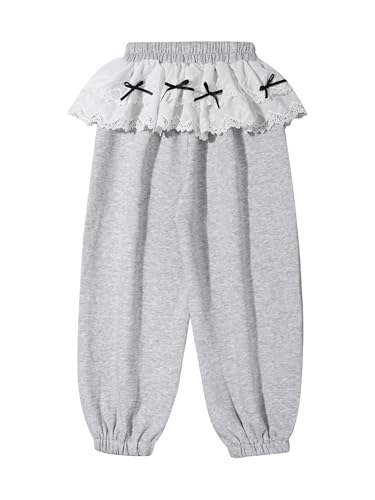 Kids Girls Athletic Sweatpants Cute Bow Knot Lace Cotton Casual Baggy Harem Jogger Pants with Pockets3