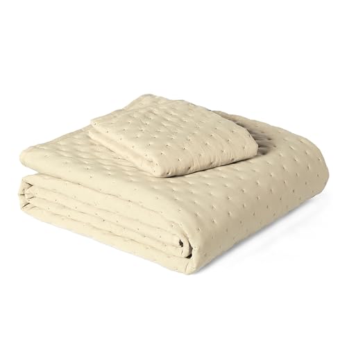 Image of Amazon Basics Brushed Microfiber Quilt Set, Extra Soft with Natural Texture, 2-Piece, Twin /Twin XL, Beige