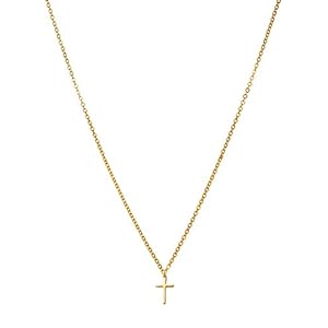 day.berlin Kruisketting voor dames, fijn, halsketting 45 + 5 cm met klein kruishanger (15 x 10 mm), roestvrijstalen ketting, 18 k verguld, nikkelvrij en waterbestendig
