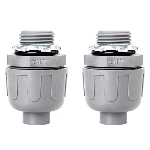 Feotech 1/2 Inch Liquid Tight Connector - 2 Pack PVC Electrical Conduit Fittings 180 Degree Straight Flexible Connectors for Home, Kitchen, and Bathroom Conduit Connector
