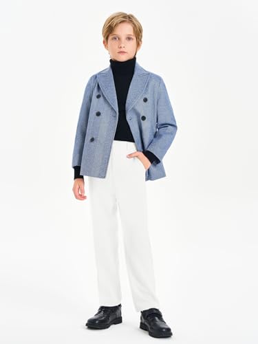 Haloumoning Boys Dress Pants Kids Slim Fit Elastic Waist Uniform Trousers with Pockets 5-14 Years4