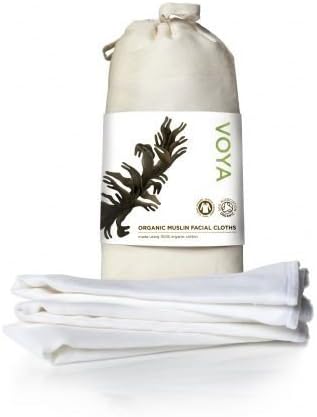 VOYA Organic Muslin Facial Cloths (pack Of 3) & Drawstring Bag.