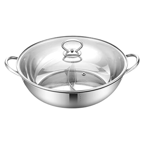 ステンレススチール製しゃぶ鍋 中華風ストックポット 平底スープ調理器具 仕切り付き しゃぶ鍋 蓋付き レストラン 家庭用