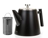 Vaja Trends | Teekanne | Schwarz Edelstahl Matt 1L | Teekanne mit Siebeinsatz | Teekanne Edelstahl | Stövchen für Teekanne | Teekanne mit Stövchen | Tea Maker | Doppelwandig