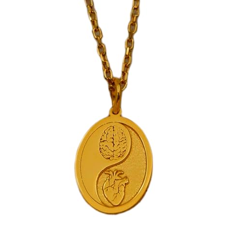 Collar de Plata de Ley 925 con colgante anatómico de corazón y cerebro joya de lujo